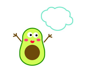 Avocado character and place for text on a white background. Cartoon. Vector illustration.