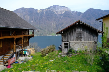 Fototapeta na wymiar A wooden house at Seelisberg in the center of Switzerland. April 2021.