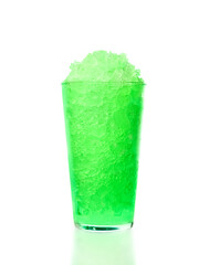 Glass of mint granita on a white background 