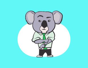 Для Koala business man in t-shirt ready for work. Illustration easily for use. Flat sticker.
