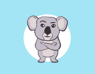 Koala bear in pose. Grey mascot colourful art for kids.