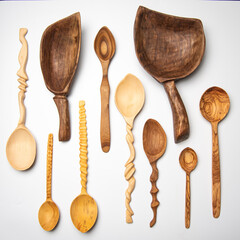 hand carved kitchen tools in the kitchen