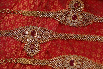 fashion accessories on red silk