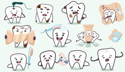 set of funny cartoon tooth