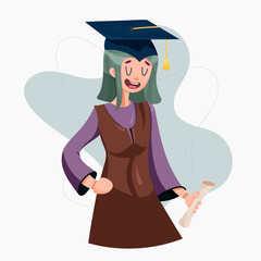 Girl graduate in a gown with a certificate.