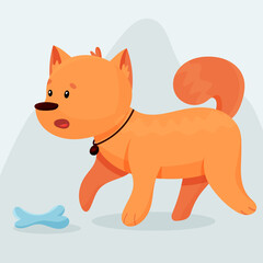 A cute dog is guarding the bone. Vector illustration