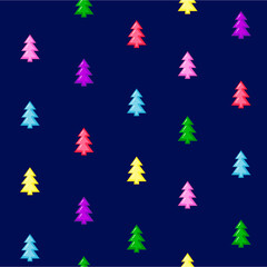 bright and joyful seamless pattern with multicolor trees isolated on the blue background. Vector illustration