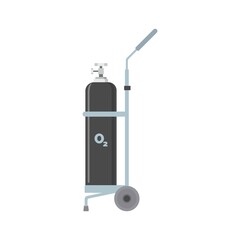 Obraz premium Oxygen cylinder medical equipment with stretcher vector illustration, oxygen tank, cylinder, oxygen, O2, Medical equipment, Hospital, doctor.
