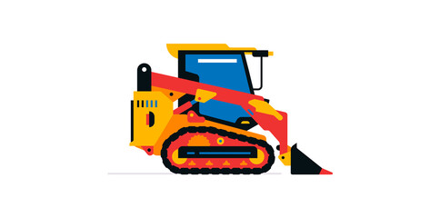Naklejka premium Construction machinery, compact excavator, loader, mini tractor. Commercial vehicles for work on the construction site. Vector illustration isolated on white background