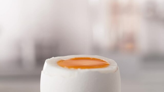 Salting Unpeeled Soft Boiled Egg in Macro and Slow Motion 1000f FPS