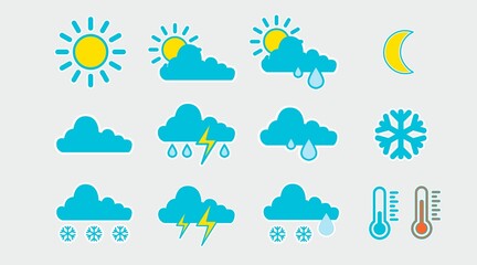 Weather icon set. Set of flat isolated illustrations