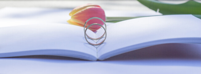 Blank wedding book rings with shadow flower tulip