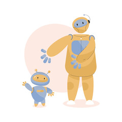 Two cute robots assistants. Robotic machines with artificial intelligence
