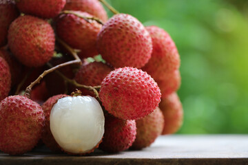 Closed up of Lychee group  fresh fruit and delicious in summer from organic farm