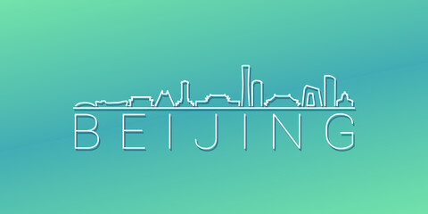 Beijing, China Skyline Linear Design. Flat City Illustration Minimal Clip Art. Background Gradient Travel Vector Icon.