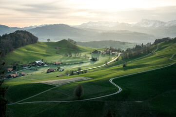 view over Burgistein and Gürbetal on a spring morning