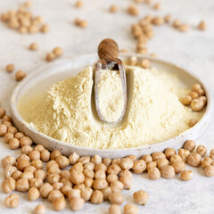 Plate of raw chickpea flour and beans