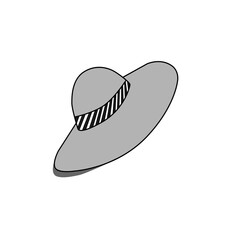 Wide-brimmed women's hat, a summer accessory for the beach.  Linear icon. Vector illustration