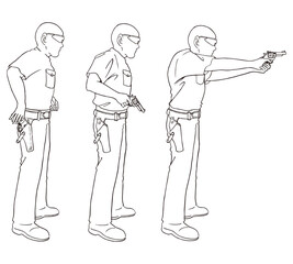 刑事,ポリス,シューティングポーズ,3段階