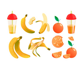 Healthy food vector background illustration with oranges. digital banana pattern. colourful fresh fruit and juice vector background. fresh tasty food vector pattern background. oranges pattern