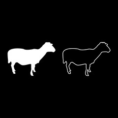 Sheep Ewe Domestic livestock Farm animal cloven hoofed Lamb cattle silhouette white color vector illustration solid outline style image