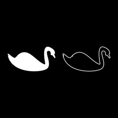 Swan bird Waterbird silhouette white color vector illustration solid outline style image