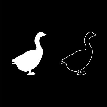 Goose Gosling Geese Anser Gander silhouette white color vector illustration solid outline style image