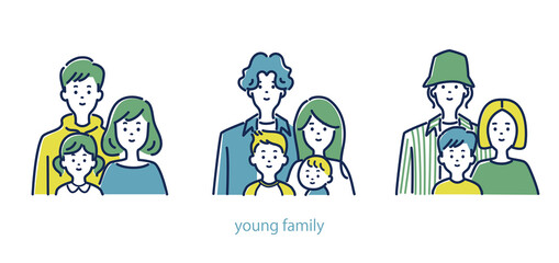 若い3組の家族のイラスト素材