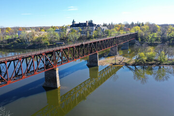 Aerial of the railway bridge in Cambridge, Ontario, Canada