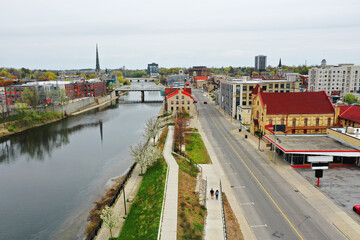 Fototapeta na wymiar Aerial view of Cambridge, Ontario, Canada by the Grand River