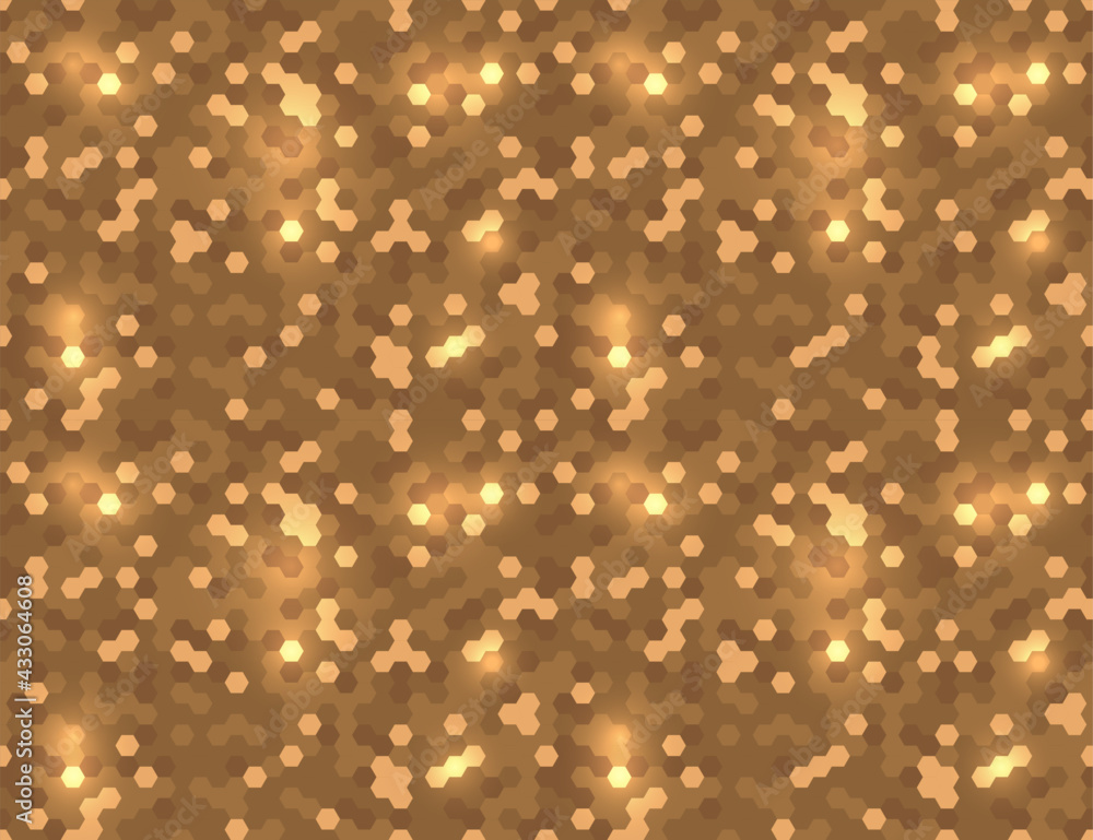 Aufkleber seamless abstract vector hexagon glitter golden cloth techno texture. disco hex pixel background. ge