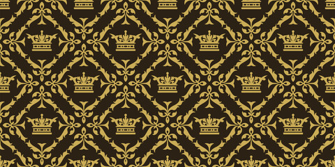 Background pattern with decorative ornament in royal style on a black background, wallpaper. Seamless pattern, texture. Vector illustration