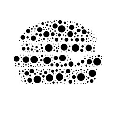 A large hamburger symbol in the center made in pointillism style. The center symbol is filled with black circles of various sizes. Vector illustration on white background