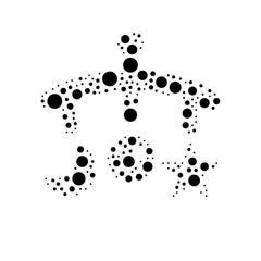 A large baby mobile in the center made in pointillism style. The center symbol is filled with black circles of various sizes. Vector illustration on white background
