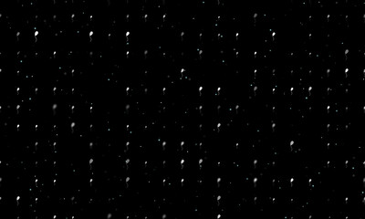 Seamless background pattern of evenly spaced white balloon symbols of different sizes and opacity. Vector illustration on black background with stars