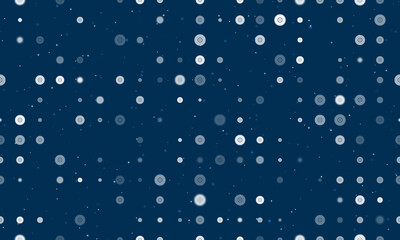 Seamless background pattern of evenly spaced white gramophone record symbols of different sizes and opacity. Vector illustration on dark blue background with stars