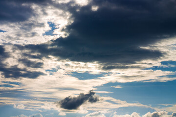 Clouds after rain before sunset as a background .Beautiful blue sky and light and dark clouds