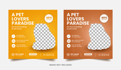 Modern pet shop social media post or editable square web banner with geometric shapes Premium Vector