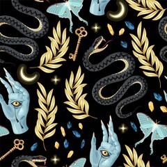 Seamless magic pattern with supply for witchcraft - 433068062