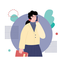 Businesswoman talking on mobile phone a flat vector illustration.