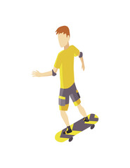 Fototapeta na wymiar Visitor of isometric skatepark. Young man riding on skateboard. Modern youth leisure. Recreation playground vector illustration