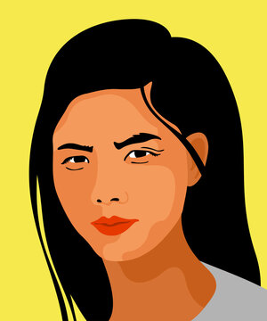Portrait of a young asian woman. Vector illustration