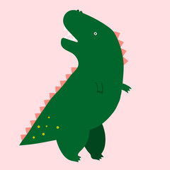Cute cartoon Tyrannosauruse on pink background. Funny print for t-shirt, card, nursery design.