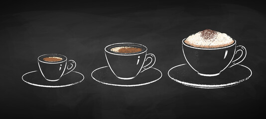 Chalked collection of coffee cups - obrazy, fototapety, plakaty