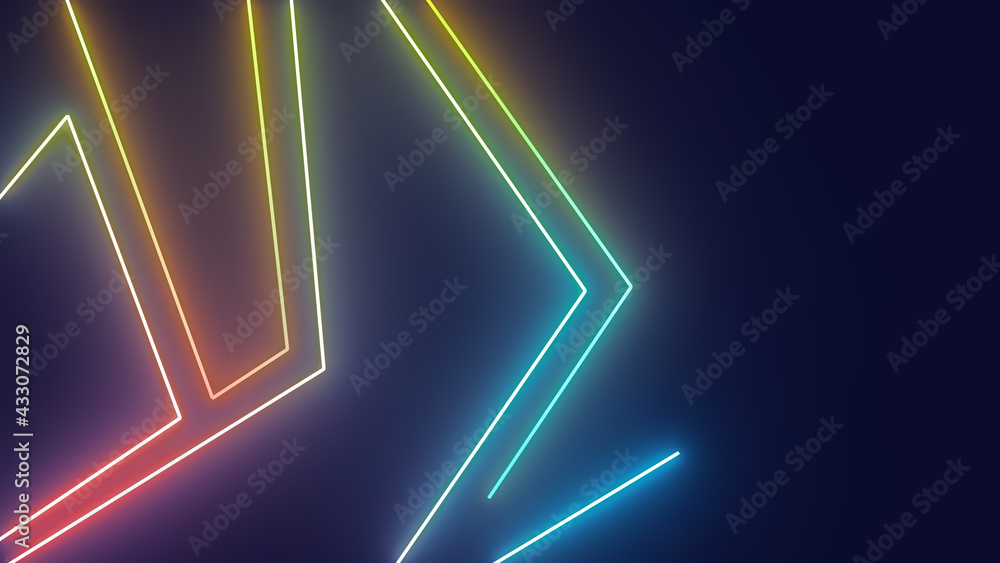 Poster 3d rendering of glowing lines on a black background. can be used to create a variety of media