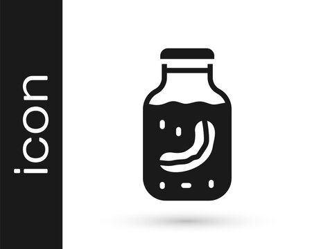 Black Sea cucumber in jar icon isolated on white background. Marine food. Vector