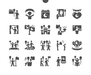 Turkey Sovereignty Day and Childrens Day Observances 23 April. Nisan. Calendar. Twenty third of april. Childrens performances. Vector Solid Icons. Simple Pictogram
