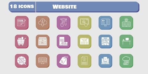 website icon set. included shop, test, learn, touchscreen, learning, login, cloud library, exam, desktop, ebook, online-learning icons on white background. linear, filled styles.