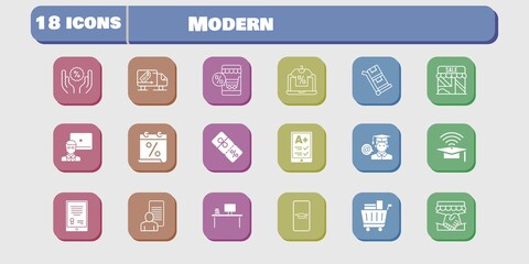 modern icon set. included calendar, handshake, study, shop, student, discount, delivery truck, trolley, student-smartphone, tablet icons on white background. linear, filled styles.