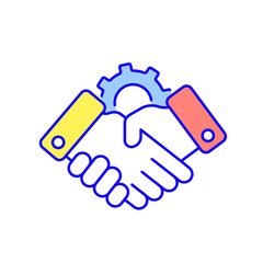 Business partnership RBG color icon. Synergy, teamwork, collaboration, research, meeting. Thin line vector illustration.